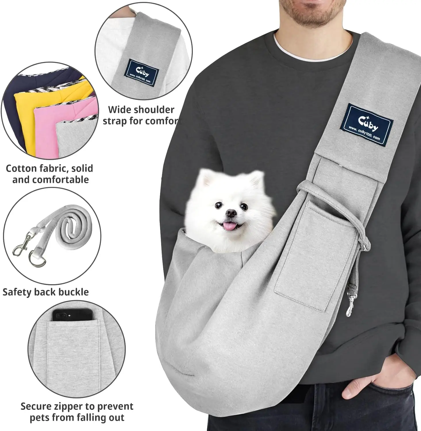 CUBY Dog and Cat Sling Carrier - Hands Free Reversible Pet Papoose Bag - Soft Pouch and Tote Design - Suitable for Puppy, Small Dogs Cats Outdoor (Classic Grey) critter cuddler sling