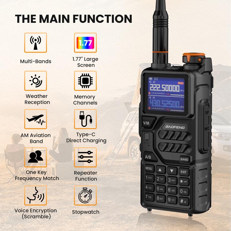 1/2PCS BAOFENG Walkie Talkie K5PLUS 10W Ham Radio Long Range, Handheld Two Way Radio UV-5R Upgraded Walkie Talkies with Foldable Upgraded Antenna, Wireless Copy Frequency Rechargeable Multi Band 2500mAh Type-C AM FM NOAA Radio