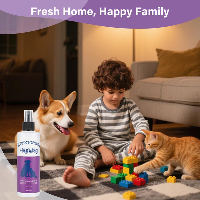 HAPWAG Pet Odor Eliminator Spray – Non-Toxic, Cedar Scent, Safe For Pets & Kids (8oz)