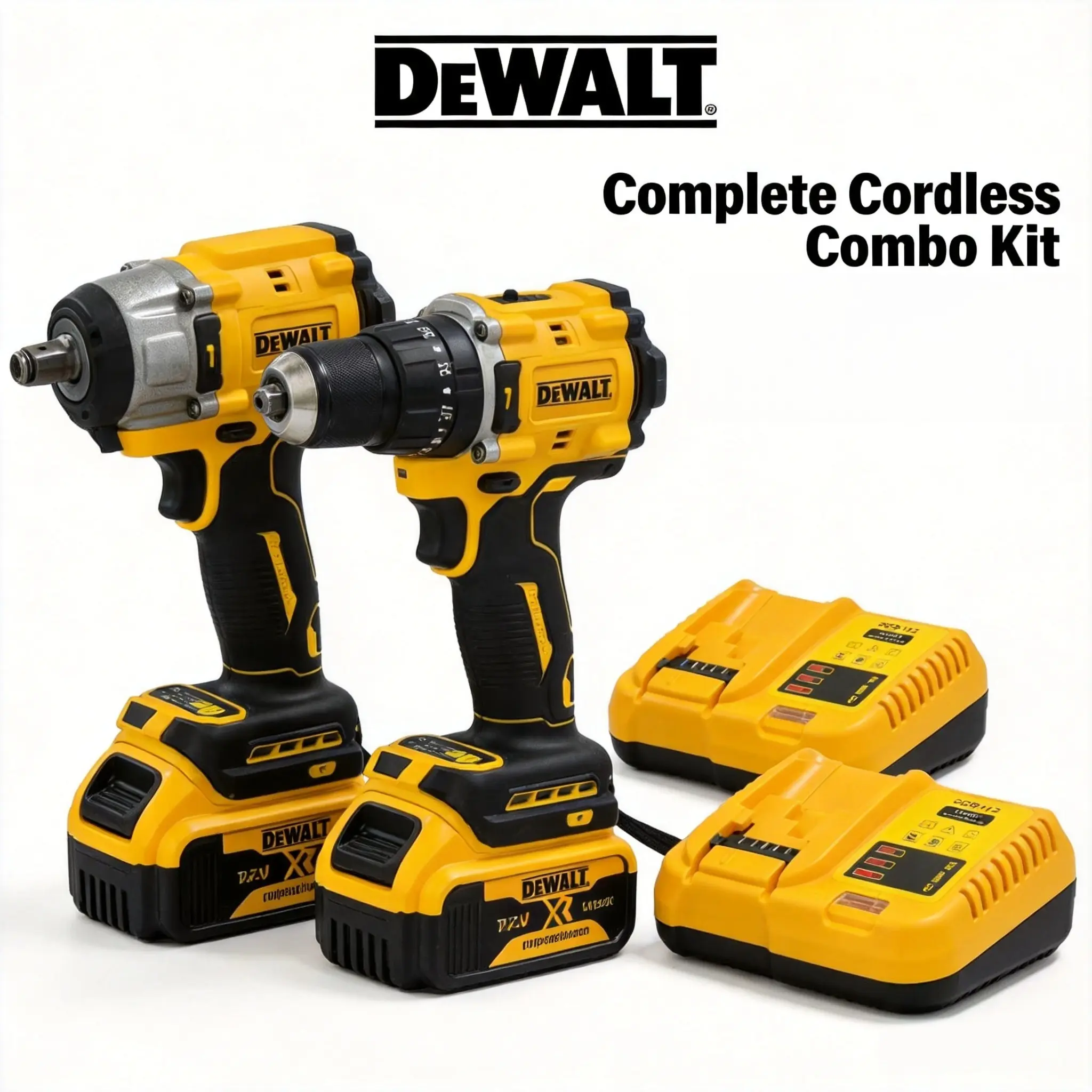 DEWALT High-Torque Power Tool Set - Impact Power Drill, Hand Drill, Manual Heavy-Impact Gun, Batteries, Ergonomic Compact Design for DIY Enthusiasts, Household Maintenance, Farm Maintenance