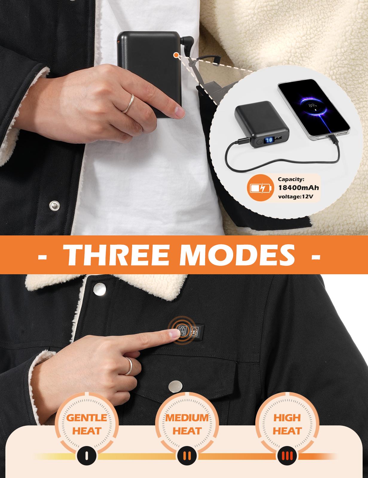 UMIPUBO Men's Heated Fleece Jacket with 5 Heat Zones, Sherpa Lining, Snap Closure, Warm Winter Outdoor Coat