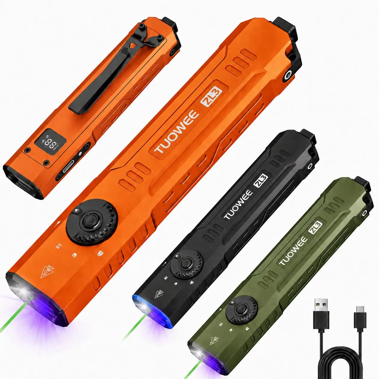 [SUMMERWINS] TUOWEE ZL3 Rechargeable EDC Flashlight 1000 Lumens,Flat Tactical Flashlights with Green Light and U V,Dual-Switches Small Flash Light with Digital Display,Waterproof Light for Home,Outdoor,and Emergency Use,campingessentials,outdoorfurnitures