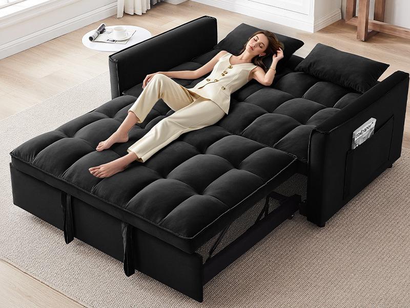 55” 3-in-1 Velvet Convertible Sofa Bed – Modern Double Sofa, Lounge Chair & Sleeper Bed with Adjustable Backrest | Includes Pillows & Storage Bag | Small Space, Apartment & Living Room Furniture | Velvet Futon, Multi-Functional – Easy 20 Min Assembly