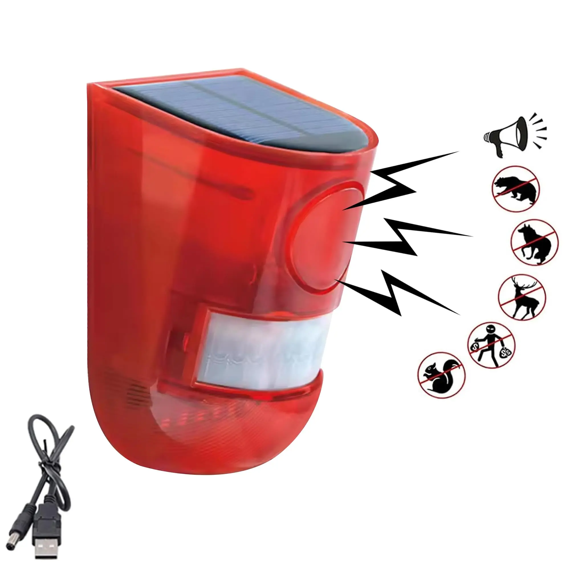 Solar Sound and Light Alarm Motion Sensor 129db Outdoor Security Siren Waterproof Activated Detector Driveway Alarm LEDs Flash Warning Deterrent Strobe System for Home, Farm