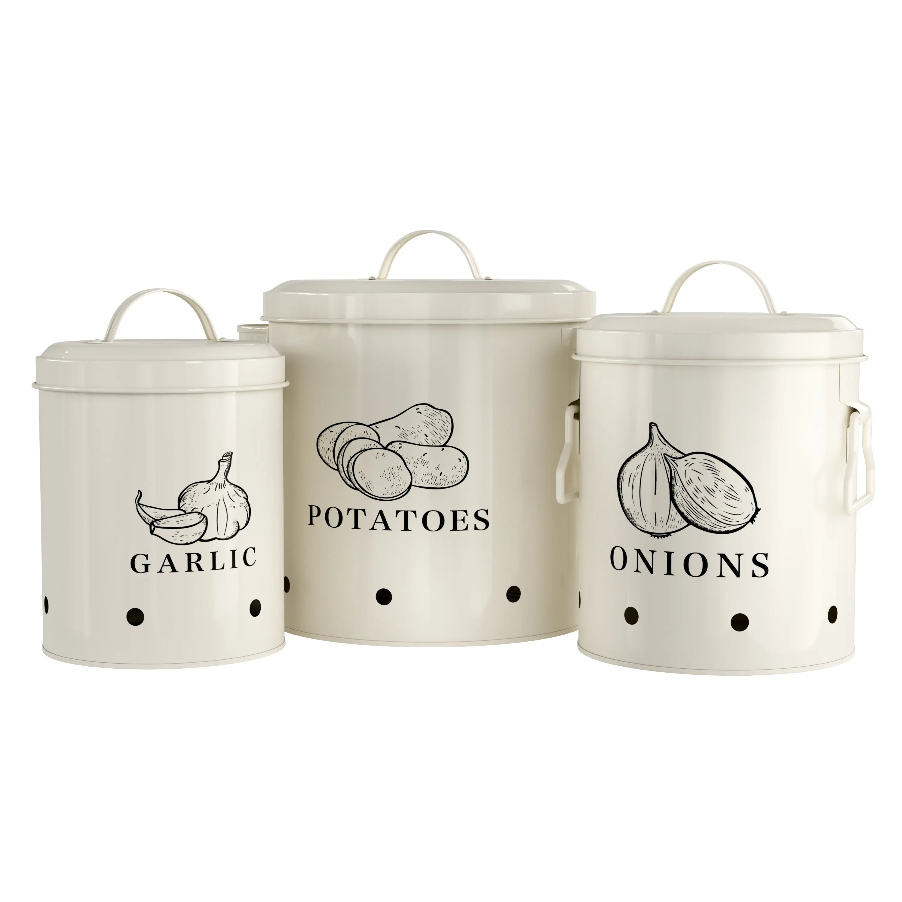 Potato, Onion & Garlic Kitchen Storage Canisters, Set of 3, Farmhouse Collection Potato, Onion & Garlic Kitchen Storage Canisters, Set of 3, Farmhouse Collection