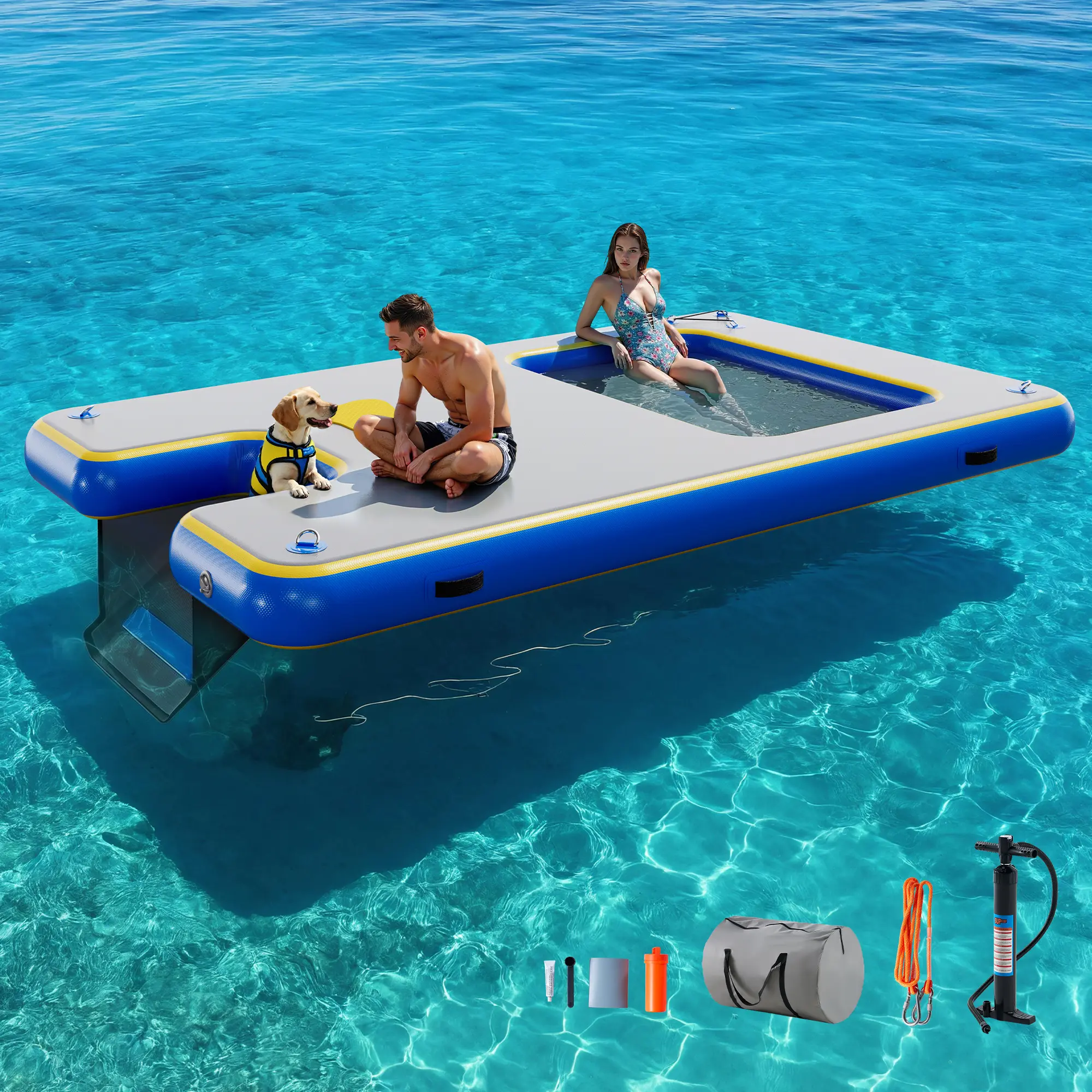 [Summerwins]AMERLIFE Inflatable Floating Dock, Non-Slip 6/7/8/10/12 FT Air Dock Platform loating Island Raft with Rope Ladder for Pool Lake Beach Ocean,summerwins,bathingsuitwomenset