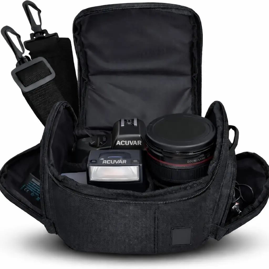 Medium Durable Fabric Casual Camera Shoulder Bag - Adjustable Strap, Smooth-Glide Zipped Closure, Soft Padded Protection for DSLR/Mirrorless Equipment, Compatible with Nikon, Canon, Sony Cameras, Lenses, Memory Cards, Ideal for Photographers