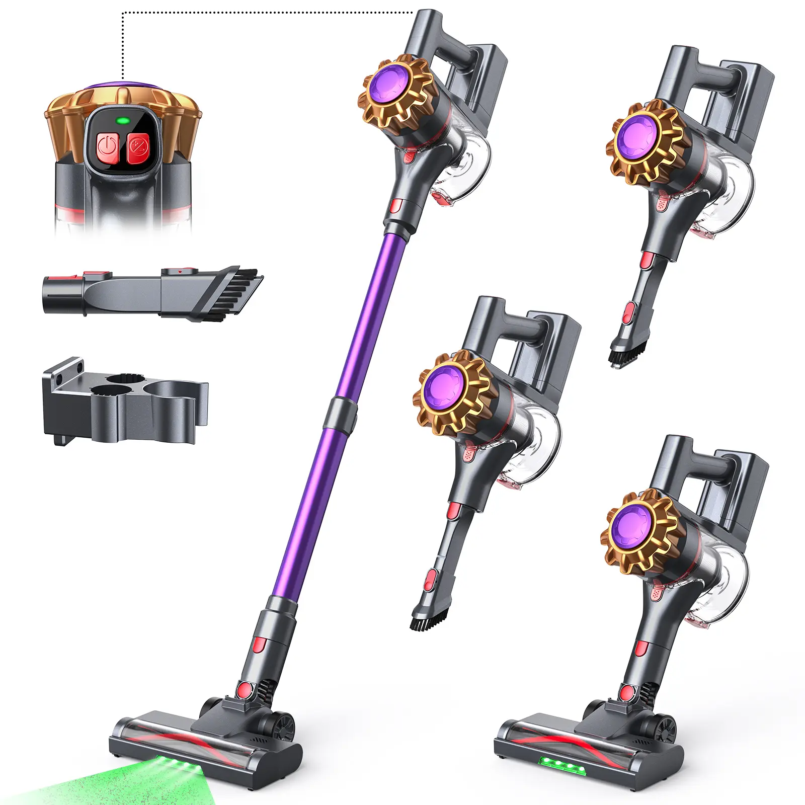 Cordless Wet/Dry Vacuum Cleaner, 11000Pa Suction, 30min Runtime, Lightweight Handheld Stick Vacuum for Home Pet Hair, Carpet & Hard Floor, 1-Hand Operation, Quiet Motor, HEPA Filter, US Plug, Purple Gold Series