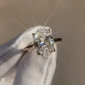 5ct Oval diamond sterling silver 14k gold plated engagement ring