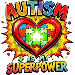 Autism Superpower DTF Transfer for T-Shirts - Colorful Puzzle Heart Design for Autism Awareness