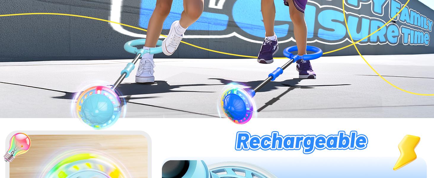 Flooyes Skip Ball for Kids, Ankle Skip Ball Toy with Counter, Timer and Cal Calculator, Boys Christmas Birthday Gifts for Age 6 7 8 9 10+, Rechargeable Colorful Flash Wheel Skip Ball for Boys