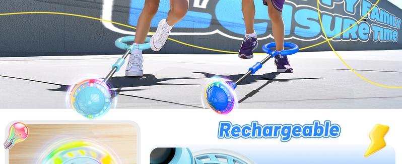 Skip Ball for Kids, Ankle Skip Ball Toy with Counter, Timer and Cal Calculator, Boys Christmas Birthday Gifts for Age 6 7 8 9 10+, Rechargeable Colorful Flash Wheel Skip Ball for Boys