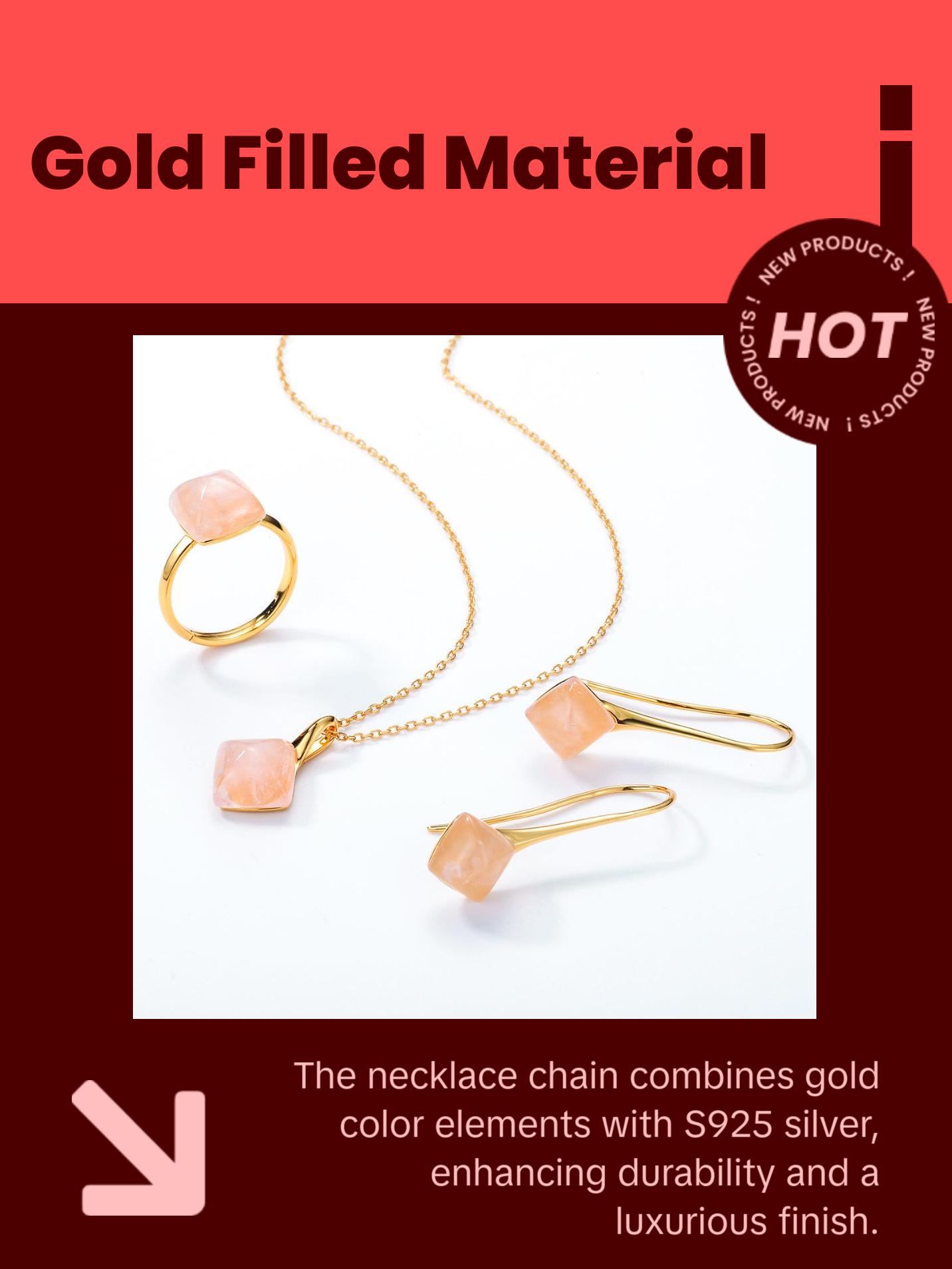 Rose Quartz Square Pendant Necklace