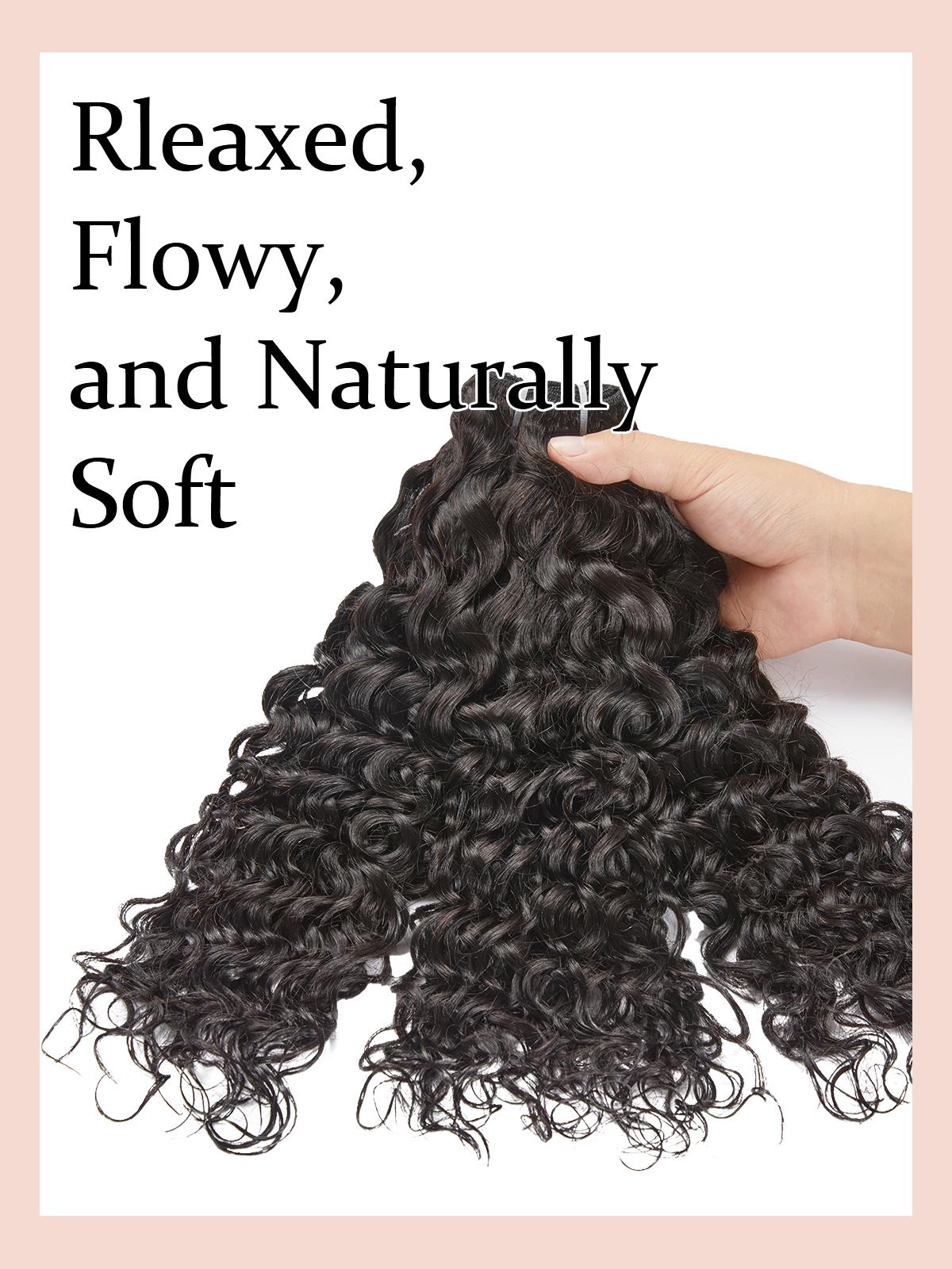 [Wequeen] Wet Look Water Wave Human Hair Bundles with Free Perm Rods Brazilian 100% Human Hair Budget Friendly Curled Viral Hair Full And Soft