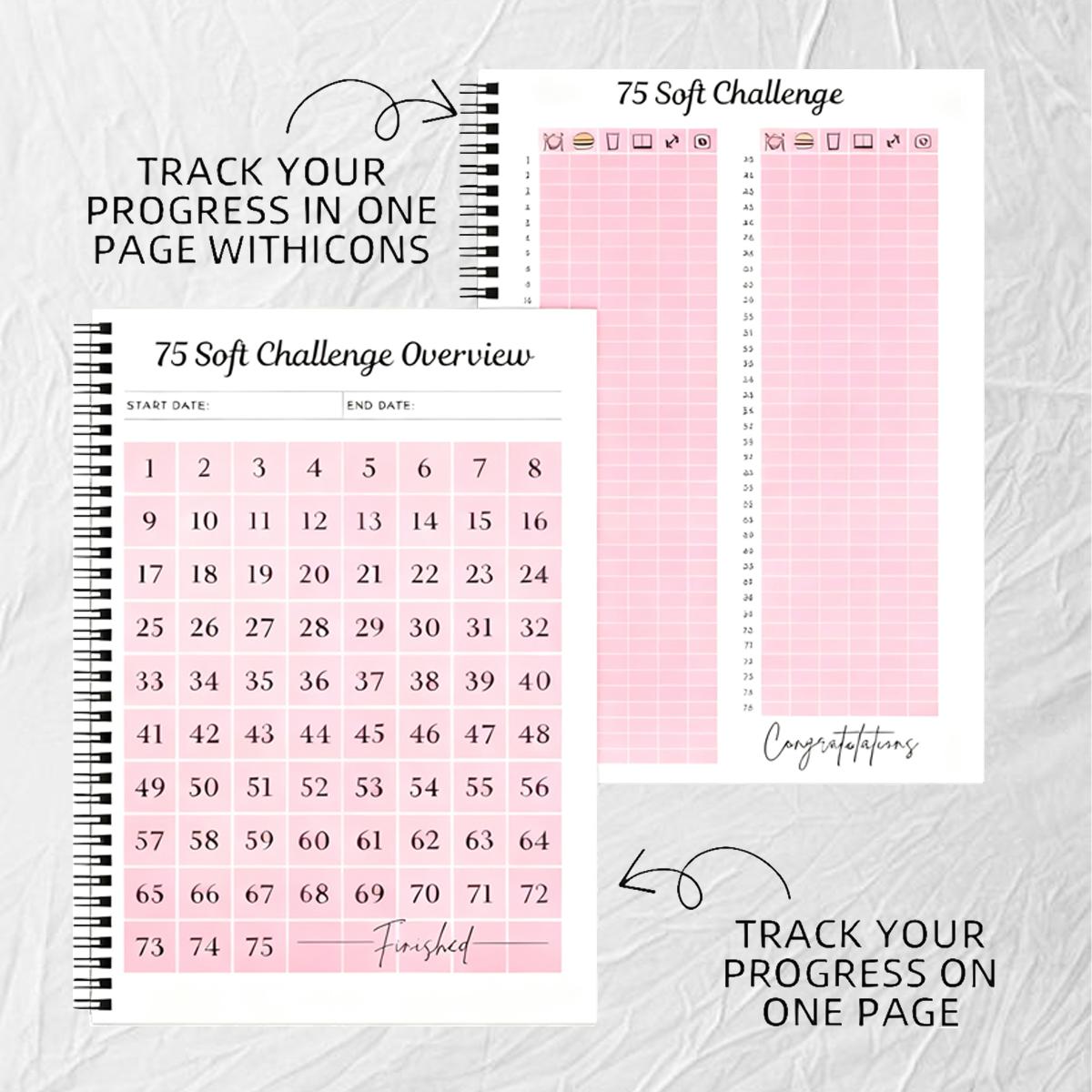 75 Soft Challenge Journal & Planner A5 Soft Challenge Planner Notebook Time Management & Efficiency Improvement Record Book Spiral Weekly and Monthly Calendar Planners Note Book Office Stationery & Supplies