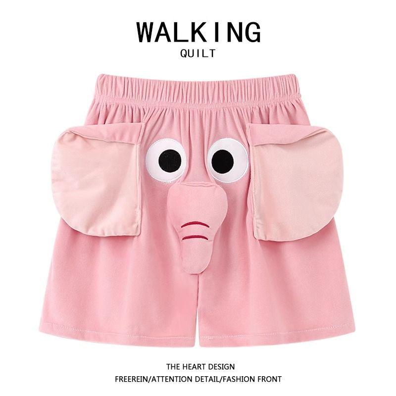 Squeaky Cute Funny Flying Elephant Sleep Shorts | Couple Piggy Lounge Pants | Ugly Fish Squeaky Noise Casual Loungewear (Unisex) Fabric Pajama Nightwear Womenswear Bottoms Fleece Fleece Outdoor Polyester Style