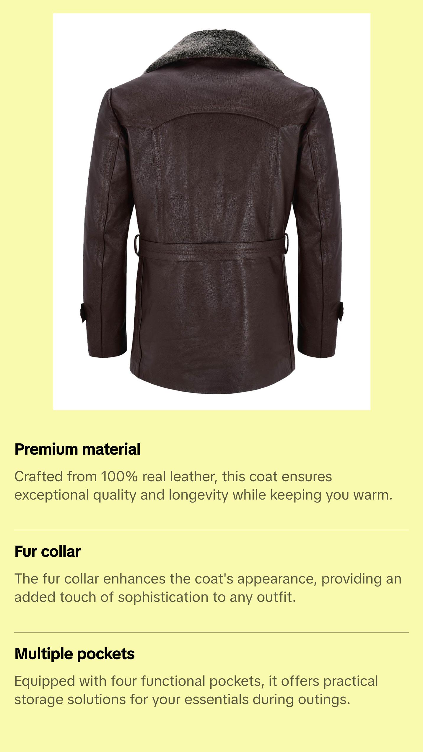 MotorCycleJackets Men's German Real Leather Brown Peacoat Fur Collar MotorCycleJackets Men's German Real Leather Brown Peacoat Fur Collar