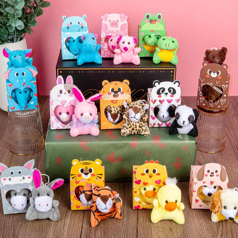Easter Animal Plush Toy Party Favors 24 Packs Heart Boxes for Kids KeyChain Fidget Toy Classroom Gift Exchange School Rewards