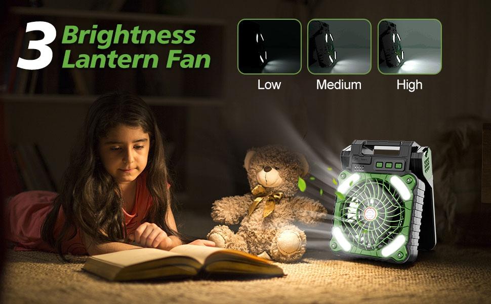 10000mAh Solar Powered Camping Fan with LED Lantern, 4 Speeds Powerful Wind Rechargeable Battery Operated Portable Fan, 90° Folding Desk Fan with Timer Power Bank for Outdoor Travel Tent Personal Fan