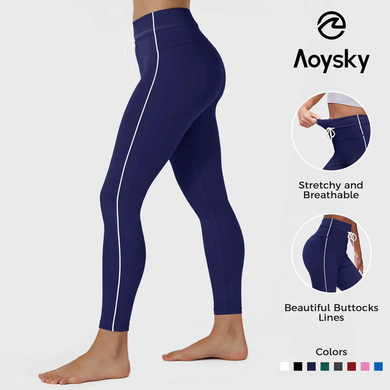 Aoysky Women's High Waist Compression Leggings - Buttery Soft, Stretchy 25'' Drawstring Bottoms, Body Contour, Active & Athleisure Leggings for Yoga, Workout, Leggings Women