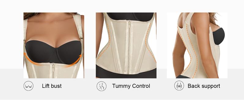 SHAPERX Women's Curve Defining Hourglass Shaper Tummy Control Shapewear Top Zipper and Closures