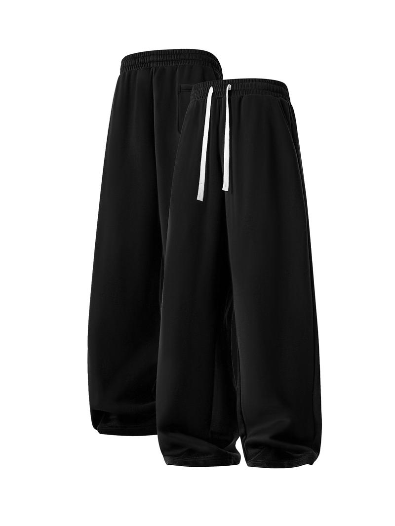 Simple Style Drawstring Casual Pants, Breathable Fabric, Straight Trouser Legs, Comfortable and Loose, Suitable for Outdoor Sports and Fitness or Home Wear in Spring, Summer, and Autumn