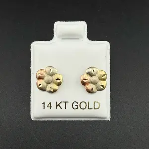 14k Gold Flower Earrings - 3 Gold Earrings