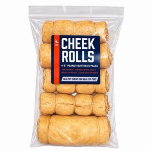 4-6” Peanut Butter Collagen Cheek Rolls (5 Pack) 100% Natural and Extra-Thick - Single-ingredient - Long-lasting for Big Dogs and Aggressive Chewers - Dog Treat Chews Dental Sticks