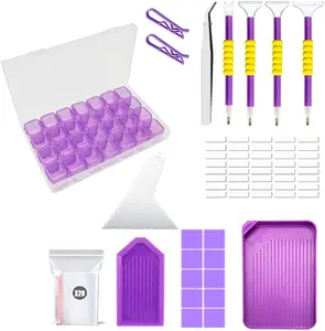 46 pcs 5D Diamonds Painting Tools and Accessories Kits including Painting Pens, Tweezers, 28 Girds Storage Box Tools Kits for Adults to Make Art Craft