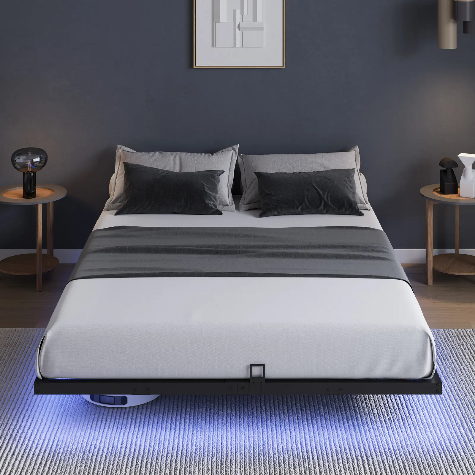 Novilla Floating Bed Frame with LED Lights, Modern PlatformFull/Queen/ King Size Bed Frame with Mattress Slide Stopper, Easy Assembly, No Box Spring Needed, Noise Free,Back To School