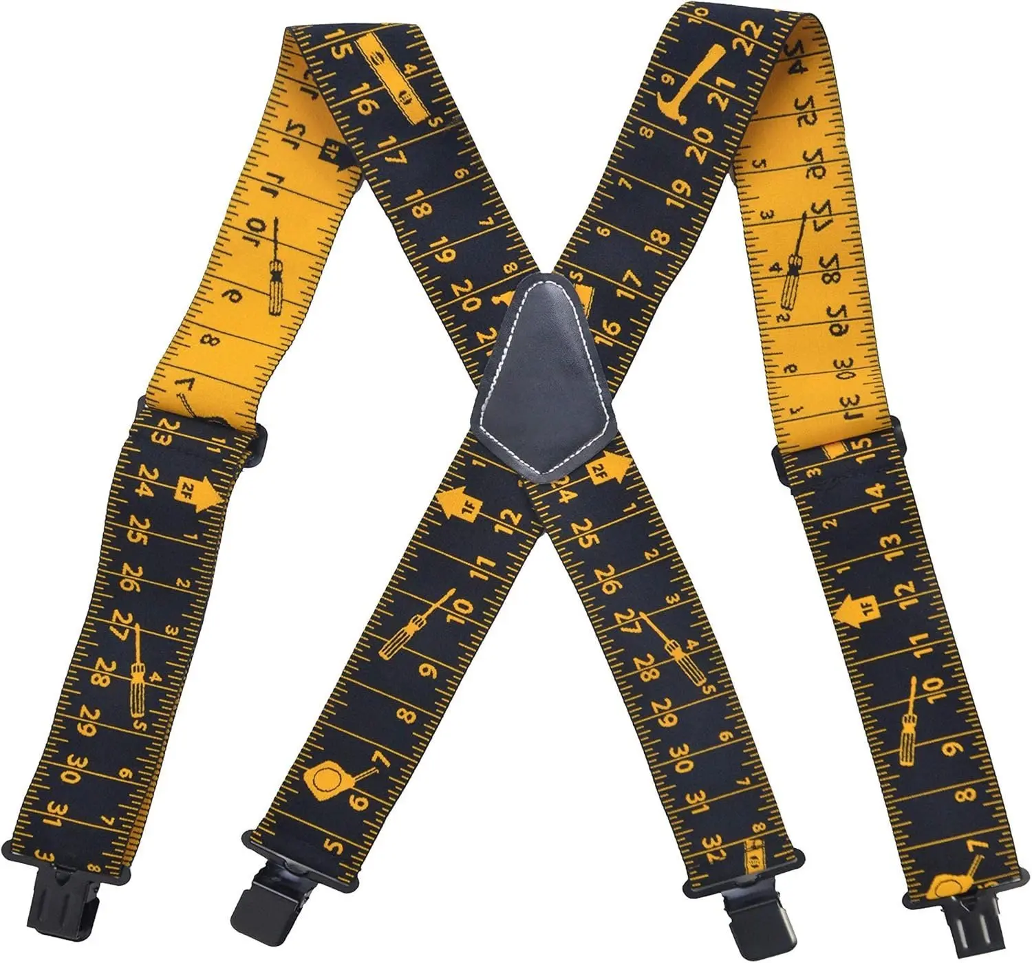 Men's High-Quality 2-Inch Wide X-Style Work Suspenders, Heavy-Duty Webbing, Extra-Strength Synthetic Polyester Tape Measure Clips, Elastic Adjustable Braces, Black