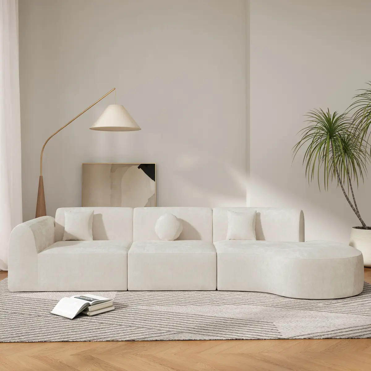 [Bellemave] 140" Modern Curved Sectional Sofa| High-Density Fully Compressed Spong| Fully Assembled Right Hand Facing| Soft Support Sofa for Living Room