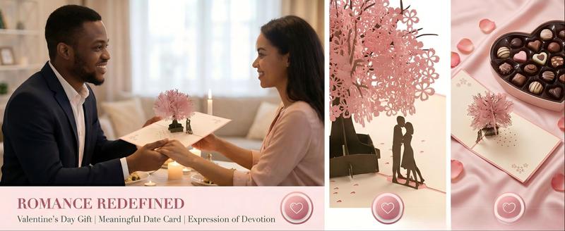 Handmade Cherry Blossom Card Pop Up 3D Flower Romantic Love Letter Greeting Anniversary Wedding Valentine Birthday Gift Card Blank Stationery Paper for Her Him Husband Wife