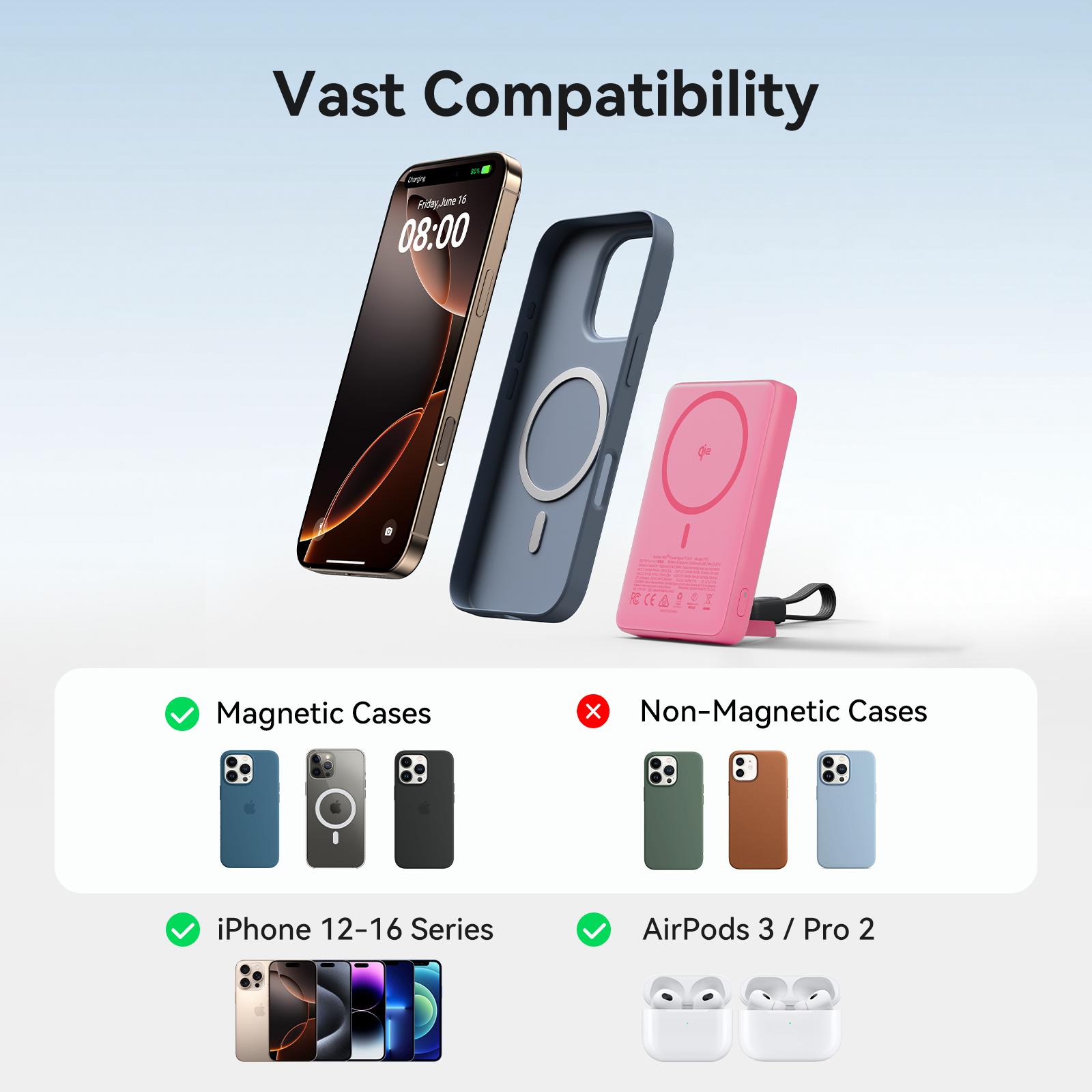 INIU MagFino Qi2 Certified 15W 10000mAh Magnetic Portable Charger with Built-In Foldable Stanｄ, Ultra Slim 45W Fast charging Power Bank Travel Wireless Metal Battery Pack, Detachable Lanyard USB C Cable Phone Charger for iPhone 17 16 15 14 13 12 Series