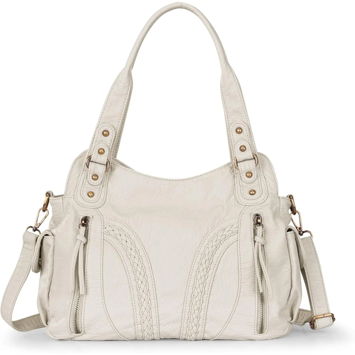 Women's Soft Washed Leather Hobo Bag - Casual Wear Shoulder Bag with Slouchy Shape, Roomy Interior, Vintage Style, 2-Way Carrying Options, Adjustable Crossbody Strap, Large Capacity, Lightweight