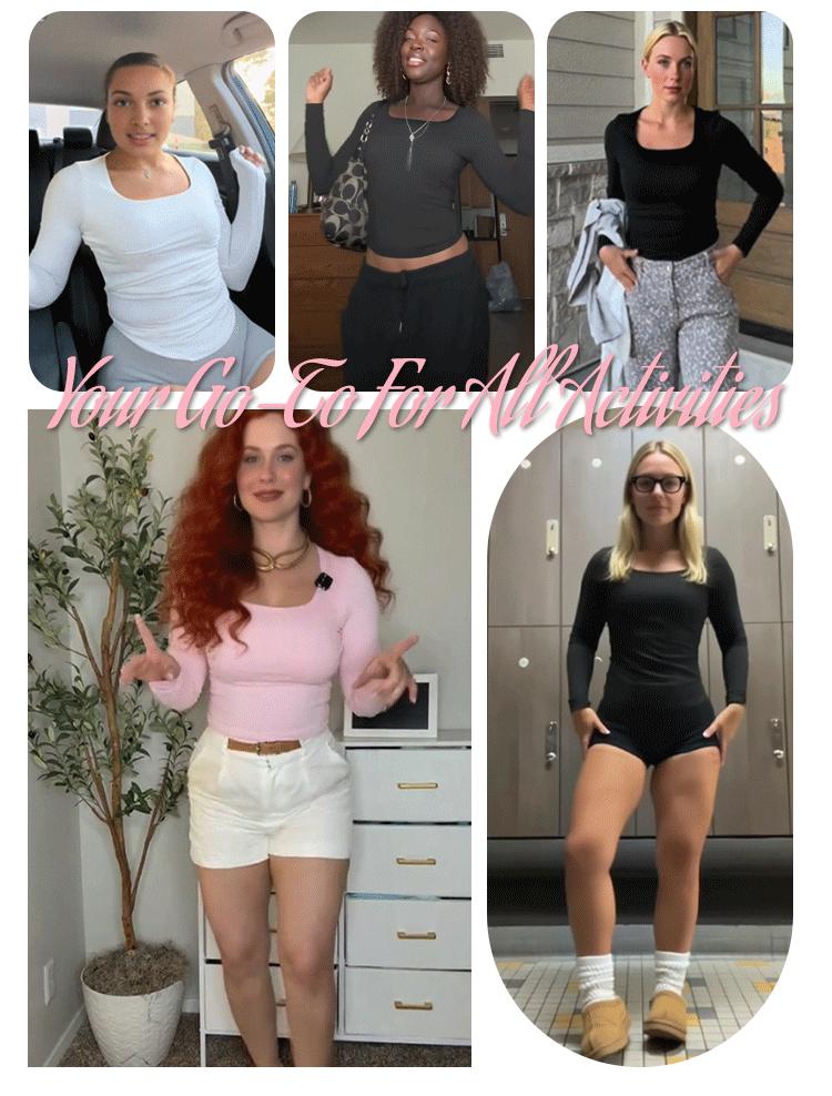 AUTOMET Women's 3 Pack Long Sleeve Crop Tops Slim Fit Y2K Fashion Basic Layering Shirts Haze Blue White Black Minimalist Casual Korean Style Everyday Womenswear Short - Summer