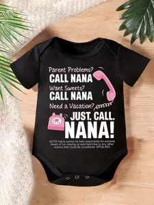 Baby Cotton Short-Sleeve Bodysuit - "Just Call Nana!" Funny Grandma Phone Graphic, Fun Themed Bodysuits for Newborns