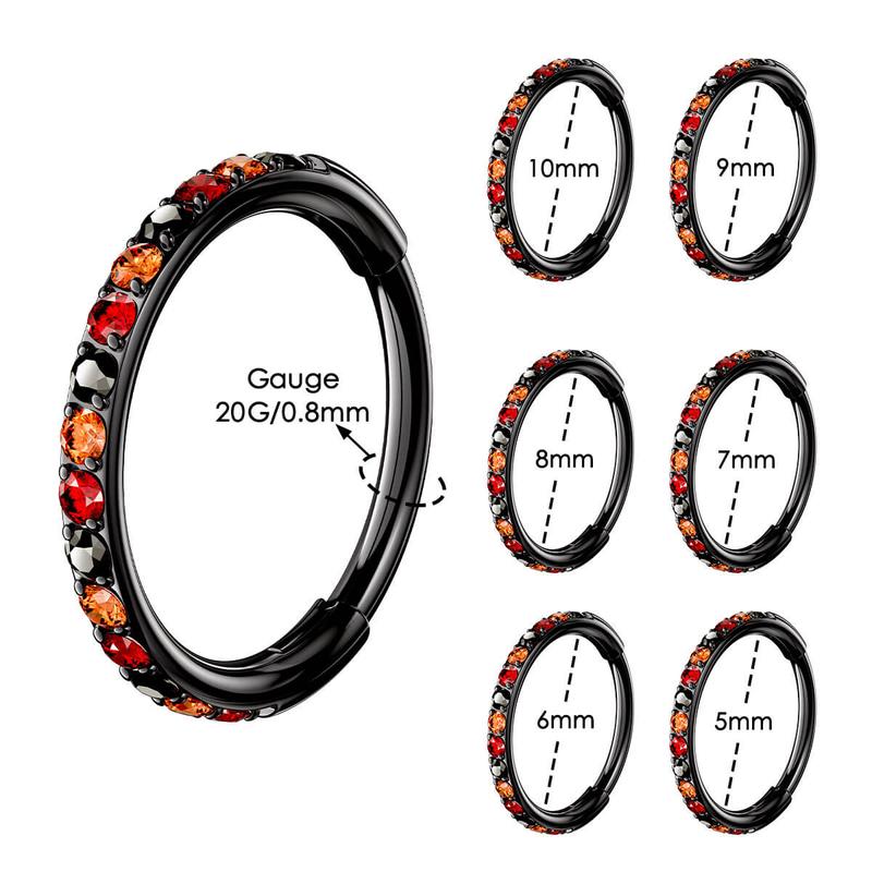 Oufer Halloween CZ Hinged Nose Hoop Ring for Body Jewelry 20G Stainless Steel 5mm-12mm Inner Diameter Black Purple Pink Green Blue Trick or Treat Collection Christmas Theme