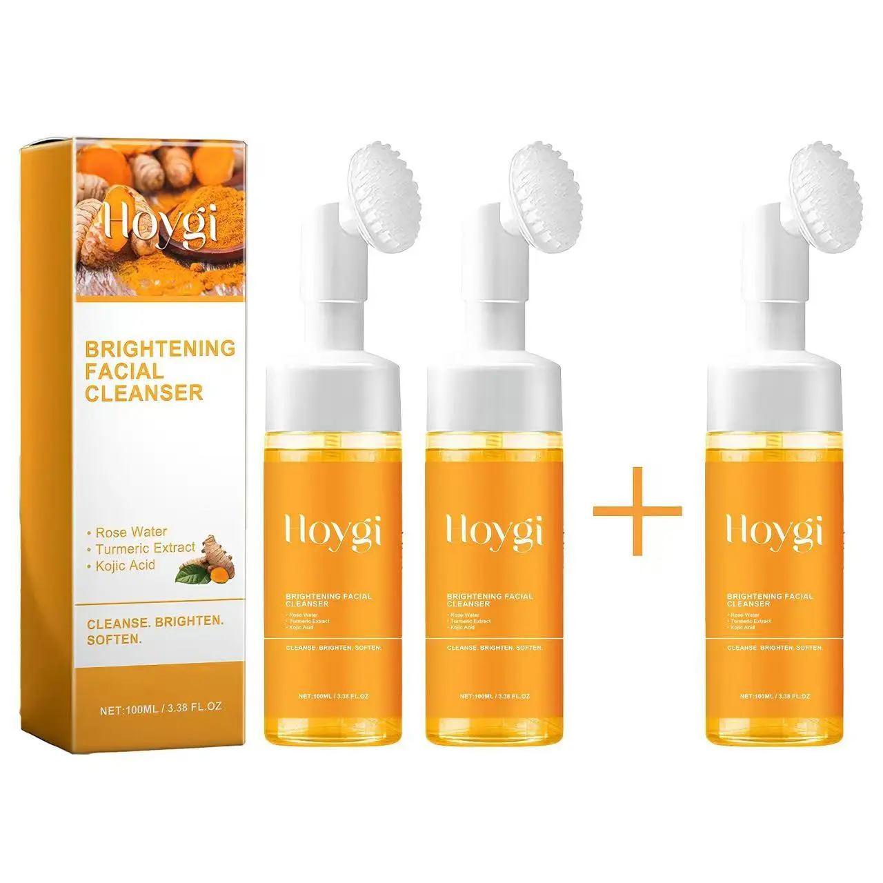【Buy 2 Get 1 Free】 Turmeric Foaming Facial Cleanser Set (3 Counts, 100ml) - Safe Skincare for All Skin Types, Moisturizing, Brightening, Deep Cleansing, Exfoliating, Hydrating with Turmeric Tablet for Daily Summer Use