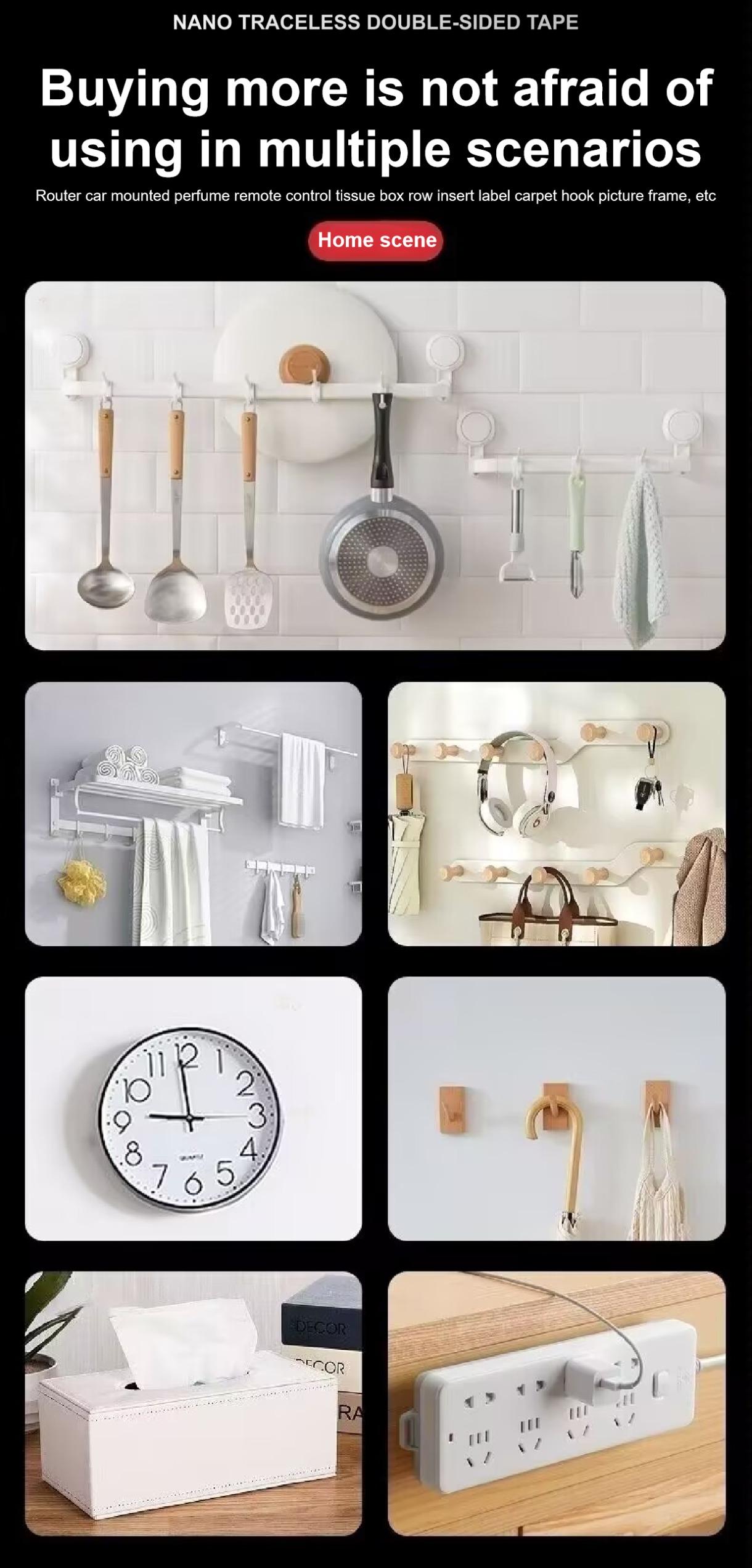 MANY [Nano Double]-Sided Transparent Tape - Strong Reusable & Waterproof Adhesive for Kitchen, Bathroom & Home Organization | Invisible Mounting Solution for Hooks, Mats & Decor