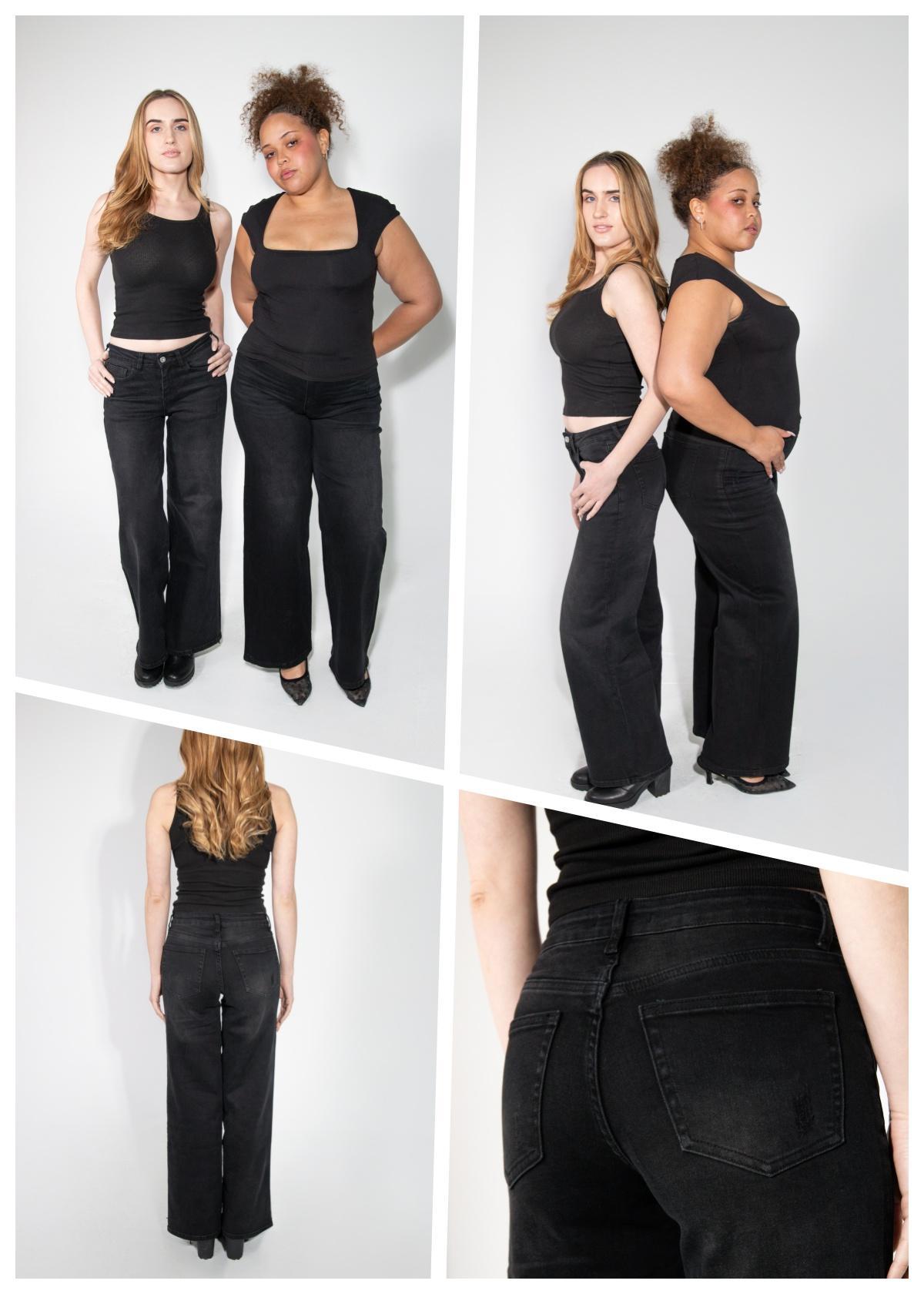 Magic ONESO Mid-low Rise Baggy Jeans Stretchy Wide Leg for Women Distressed Pants Womenswear Bottom 8001 Lady Basic Minimalist Comfortable Denim Tummy Control Curve Hugging Plus Size Regular Size BBL Spring Fashion Daily Outfits