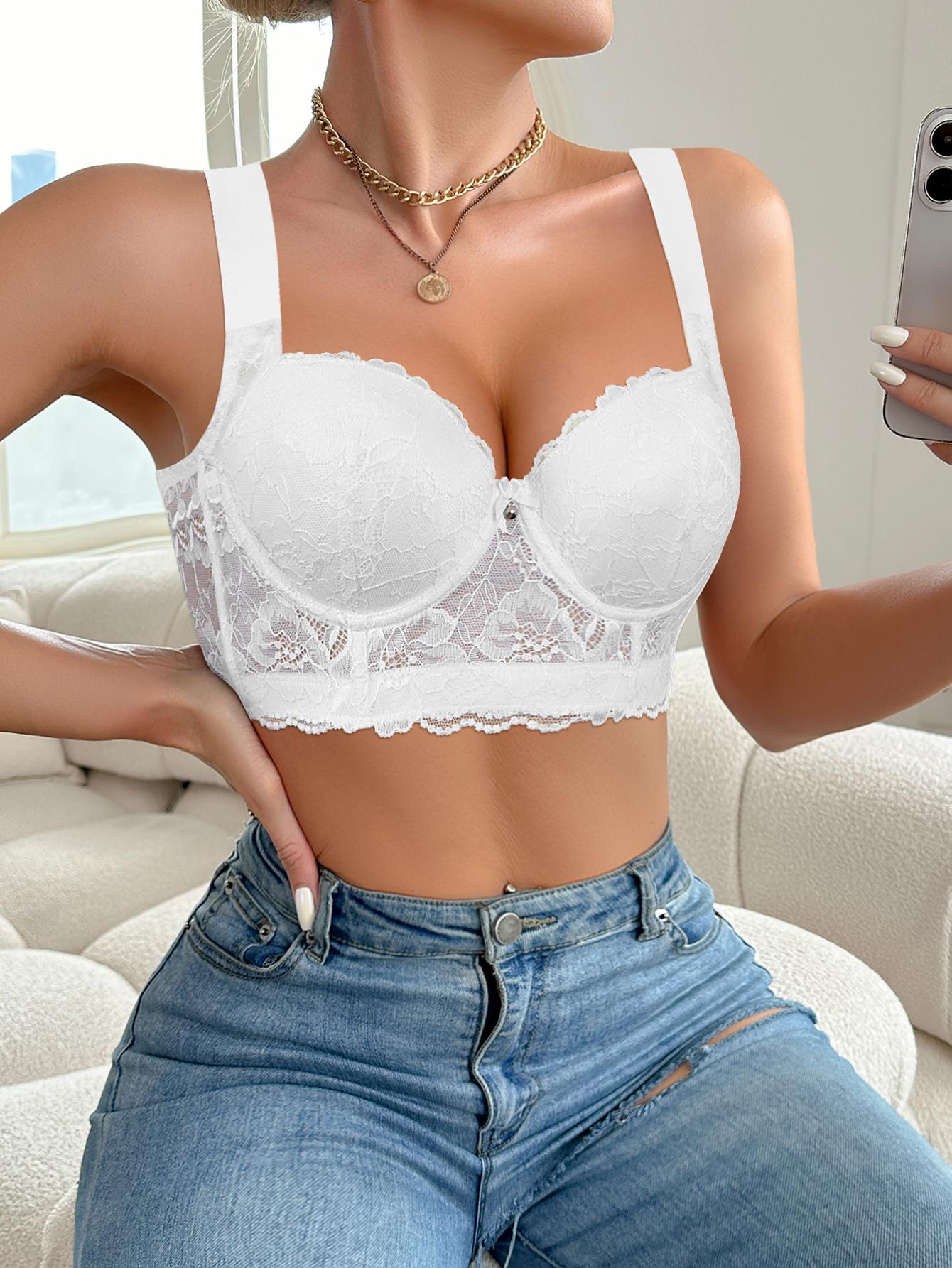 3PCS Women’s push up bra Set Lace Back Soft Comfortable Elegant Breathable Underwear Full Coverage minimizer bra, Longline Bustier Bra for Everyday Wear  Shapewear Lingerie in Black White Pink Womenswear