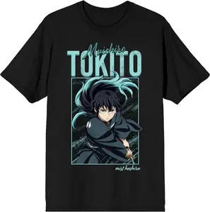 2024Demon Slayer Infinity Castle Muchichiro Tokito Adult Black Crew Neck Short Sleeve T-Shirt2025