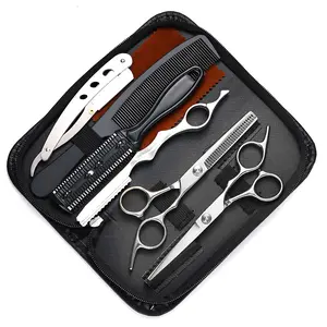 Purple Dragon 5.5 inch Hair Cutting Scissors Set with Razor, Leather Scissors Case, Barber Hair Cutting Shears Hair Thinning/Texturizing Shears for Professional Hairdresser or Home Use