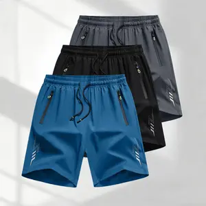 3pcs-Men's Lightweight Casual Shorts - Elastic Waist with Adjustable Drawstring, Zipper Side Pockets, Breathable Fabric for Basketball, Running, Beach & Outdoor Sports - Athletic Shorts, Gym Enthusiasts