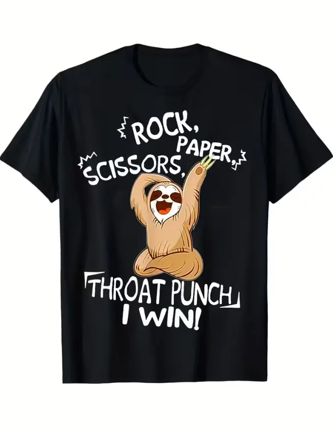 Women's Athletic Breathable Short Sleeve T-Shirt - Funny Rock Paper Scissors Throat Punch RPSY Combat Game Design, Sloth-Like Throat Punch Guy, 100% Unisex Casual Top, Black with White RPSY Logo, All-Season Fit