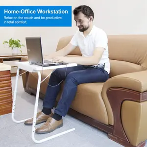 TV Tray Table, TV Dinner Tray for Eating, Large Adjustable Folding Laptop Table with Book Stand, Cup Holder & Tablet Slot on Couch & Bed with 6 Heights & 3 Tilt Angles, White