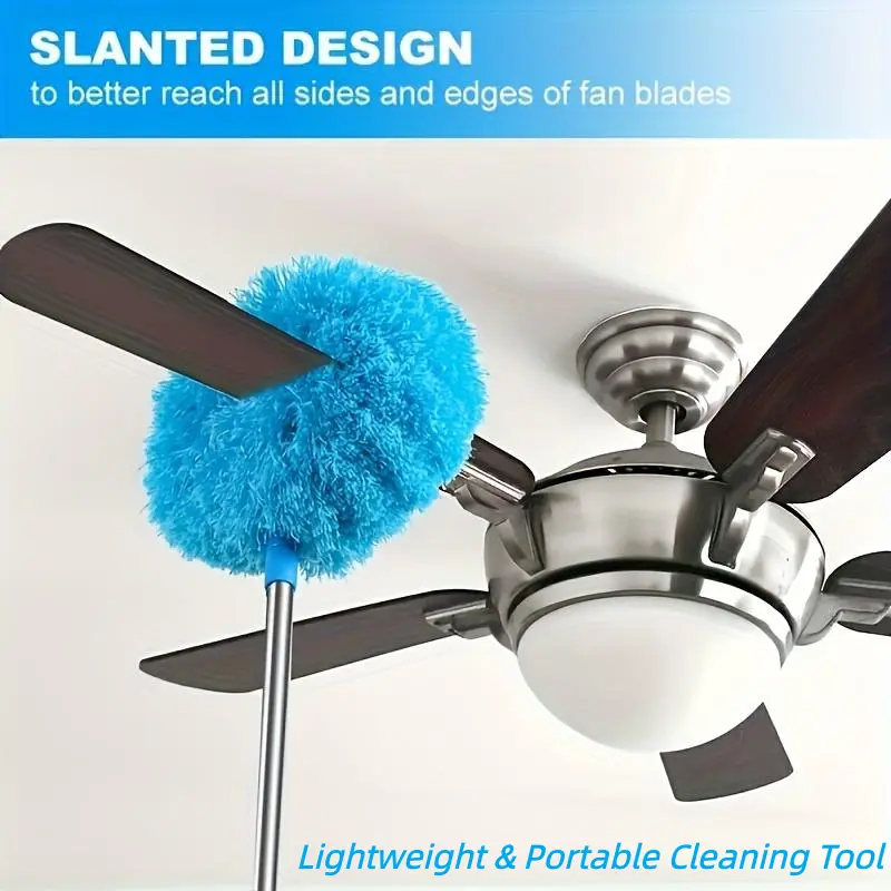 Extendable Microfiber Ceiling Fan Duster - Long Handle, Dust-Locking, Reusable, Lightweight Design for Everyday Light Household Cleaning, Ideal for Ceiling Fans, Walls & Hard-to-Reach Areas