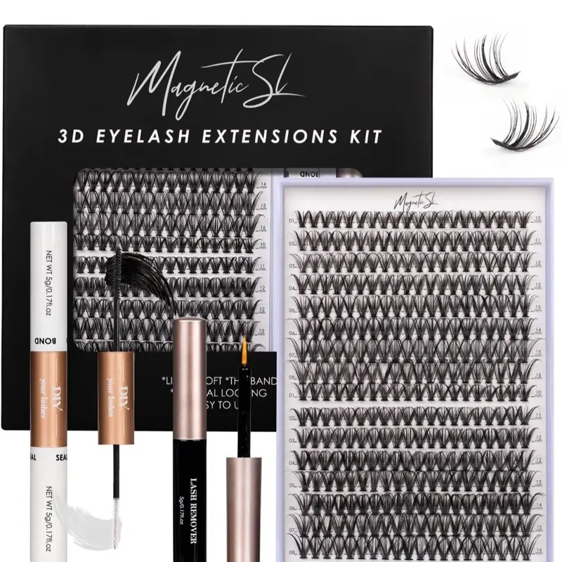 Magnetic Sl Luxe Lash Cluster Kit - 320pcs 30D & 40D D Curl 10-16mm Eyelash Extensions with Bond Seal Tweezers & Brush for Home Use Eyelashes adhesive Makeup Blend diy fake mink Girly Glitter lashes view