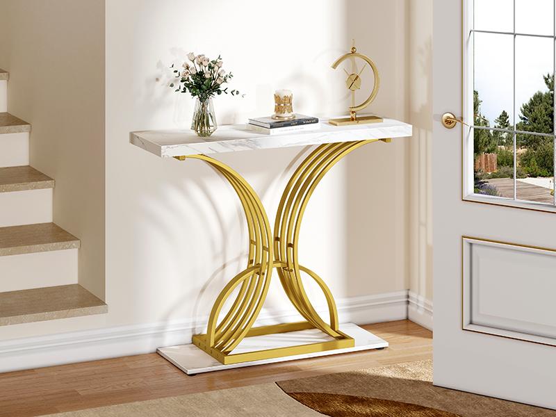 YITAHOME Gold Console Table, Modern Sofa Table for Living Room, Hallway, Entryway, 40 inch Narrow Entryway Table, Faux Marble White